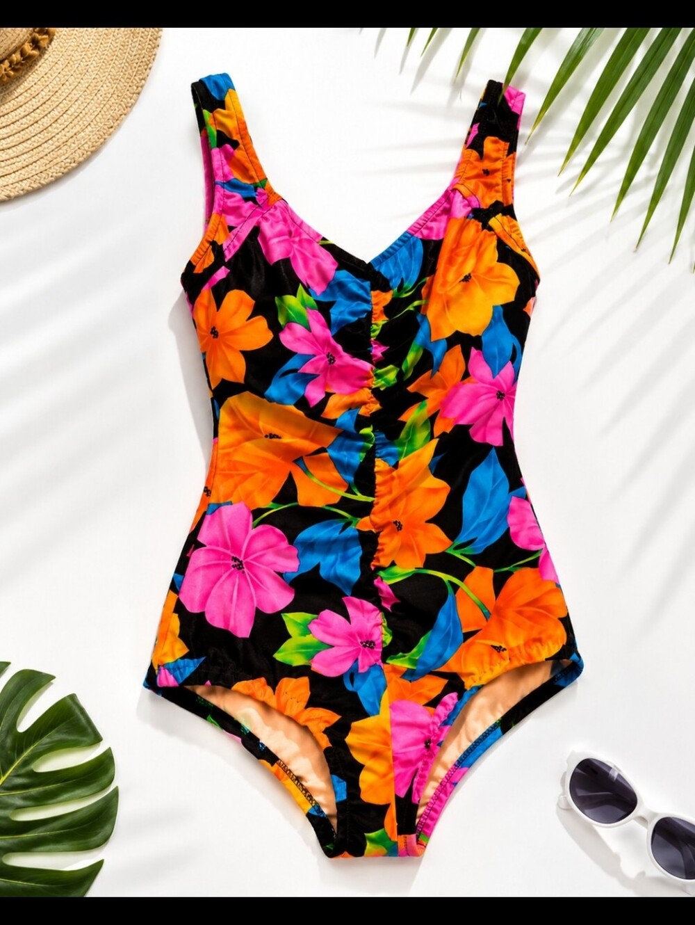 Vintage Maxine of Hollywood Neon Floral One Piece Swim - Size 10